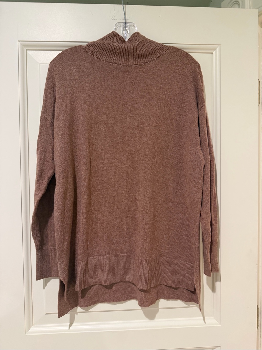 LOFT Mauve Brown Turtleneck Tunic Sweater XS High Low Side Slit